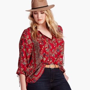 LUCKY BRAND Floral Paisley Top Red Size 3X